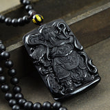 Guan Yu God of War Obsidian Pendant Necklace