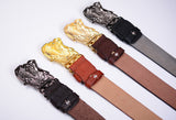 Gold Chinese Dragon Red Brown Leather Belt