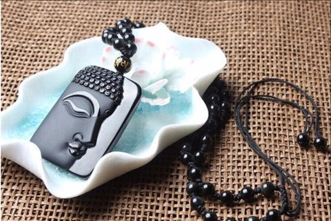 Black Obsidian Buddha Head Pendant