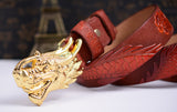 Gold Chinese Dragon Red Brown Leather Belt