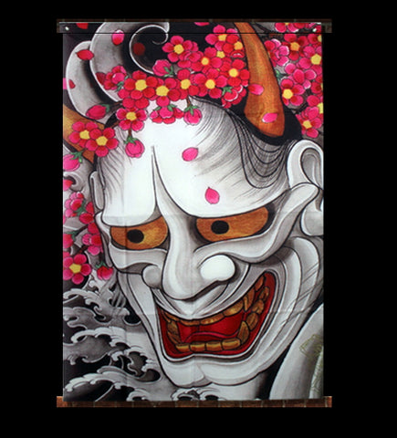 Hannya Mask Tattoo Style Wall-Hanging Cloth Poster